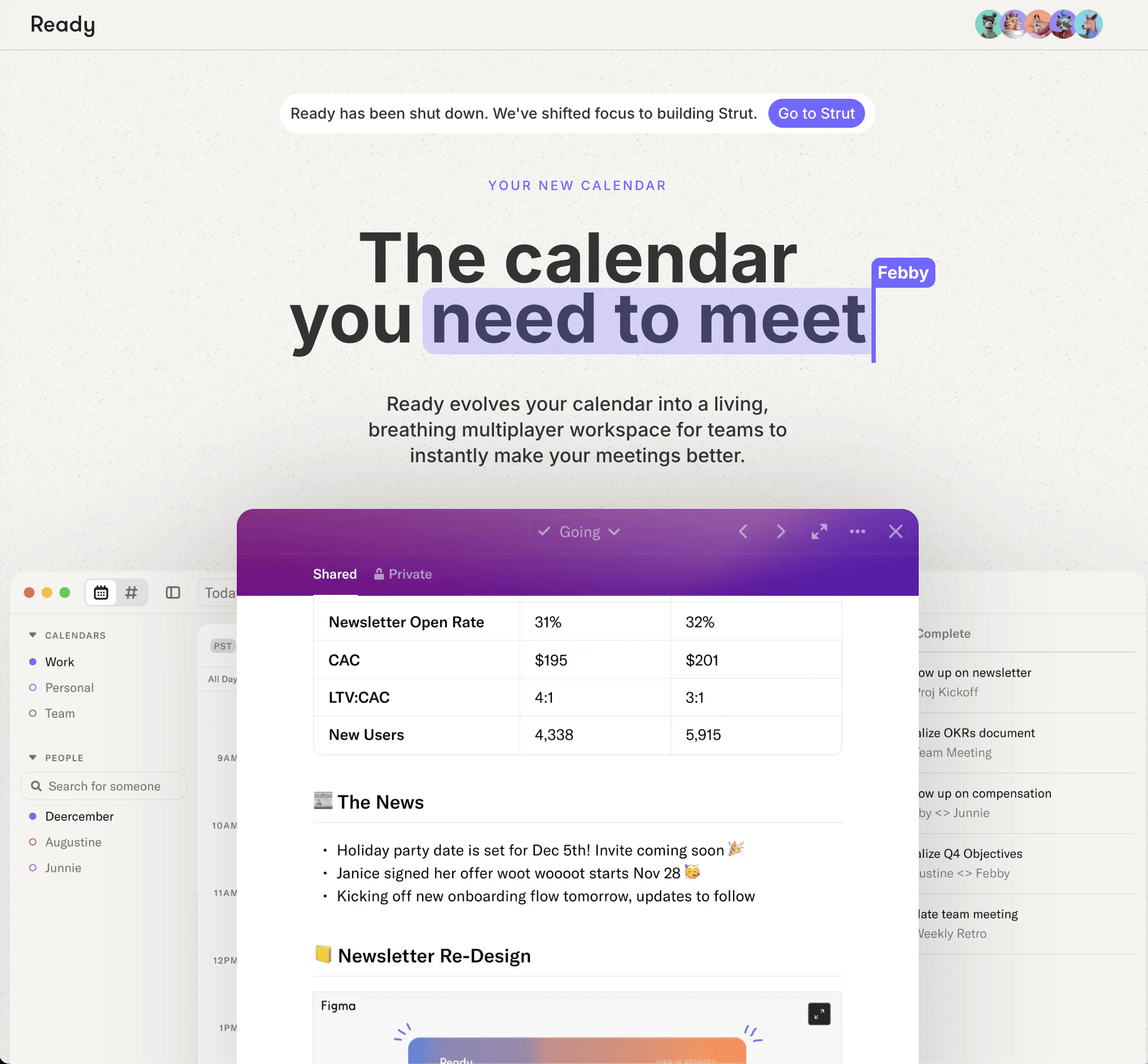 Ready Calendar Landing Build website screenshot